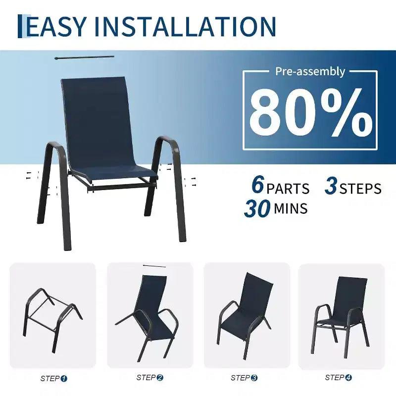 Set di 4 sedie da pranzo impilabili per esterni, sedie da patio in textilene leggero per tutte le stagioni, sedie con capacità di 140 kg per giardino, bordo piscina e cortile