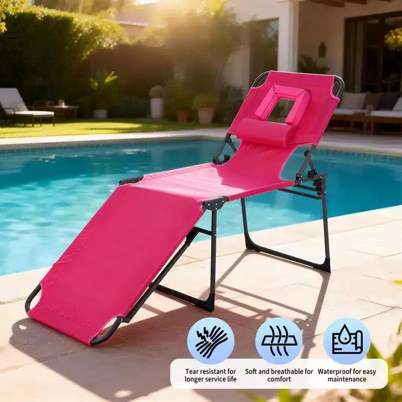 Sdraio Pieghevole con Foro Facciale 75 x 28, Poltrona Reclinabile Portatile, Schienale Regolabile in 5 Posizioni, Include Cuscino e Tasca Laterale per la Spiaggia