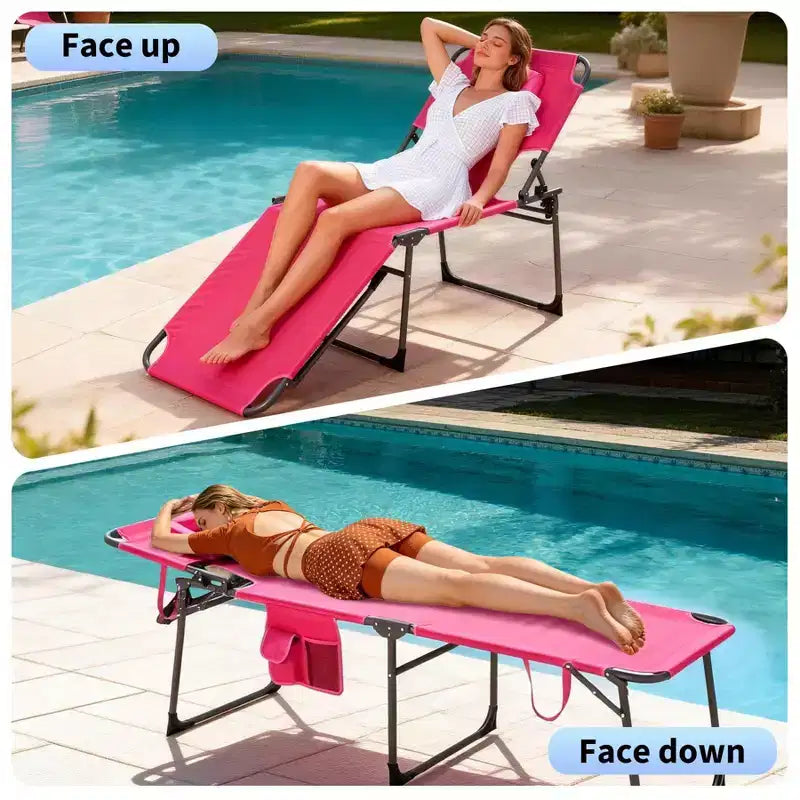 Sdraio Pieghevole con Foro Facciale 75 x 28, Poltrona Reclinabile Portatile, Schienale Regolabile in 5 Posizioni, Include Cuscino e Tasca Laterale per la Spiaggia
