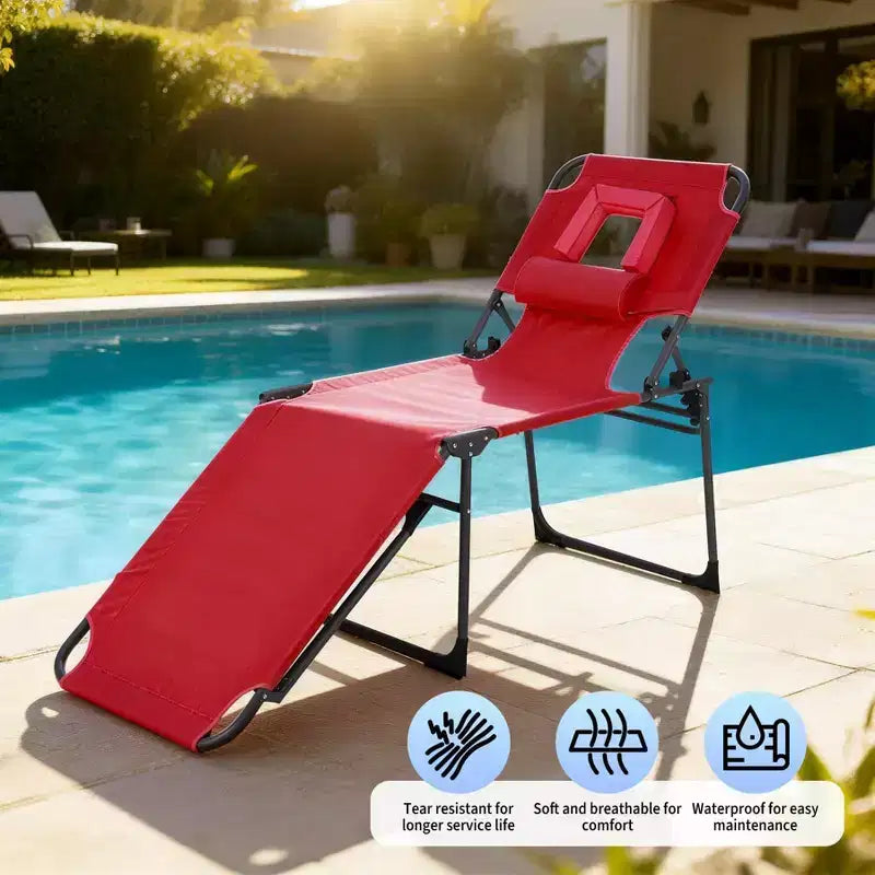 Sdraio Pieghevole con Foro Facciale 75 x 28, Poltrona Reclinabile Portatile, Schienale Regolabile in 5 Posizioni, Include Cuscino e Tasca Laterale per la Spiaggia
