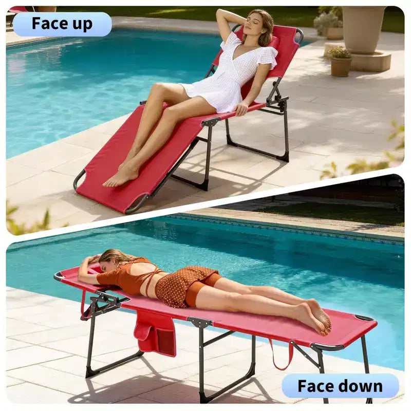 Sdraio Pieghevole con Foro Facciale 75 x 28, Poltrona Reclinabile Portatile, Schienale Regolabile in 5 Posizioni, Include Cuscino e Tasca Laterale per la Spiaggia