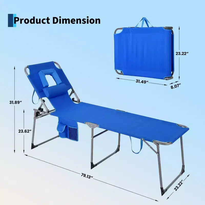 Sdraio Pieghevole con Foro Facciale 75 x 28, Poltrona Reclinabile Portatile, Schienale Regolabile in 5 Posizioni, Include Cuscino e Tasca Laterale per la Spiaggia