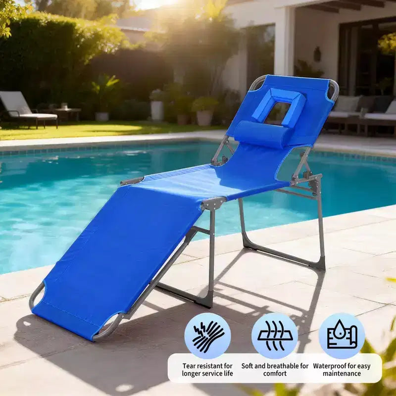 Sdraio Pieghevole con Foro Facciale 75 x 28, Poltrona Reclinabile Portatile, Schienale Regolabile in 5 Posizioni, Include Cuscino e Tasca Laterale per la Spiaggia