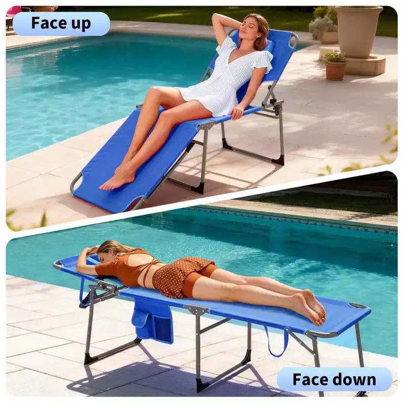 Sdraio Pieghevole con Foro Facciale 75 x 28, Poltrona Reclinabile Portatile, Schienale Regolabile in 5 Posizioni, Include Cuscino e Tasca Laterale per la Spiaggia