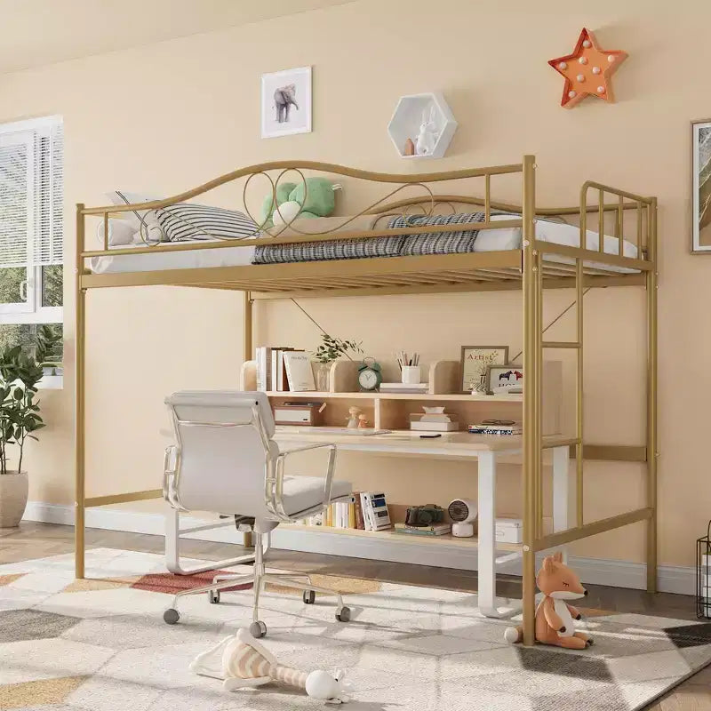 Letto a soppalco singolo con scaletta rimovibile e ringhiera di sicurezza completa, letto a soppalco singolo con struttura in metallo robusto capacità di carico 180 kg, salvaspazio