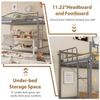 Letto a soppalco singolo con scaletta rimovibile e ringhiera di sicurezza completa, letto a soppalco singolo con struttura in metallo robusto capacità di carico 180 kg, salvaspazio