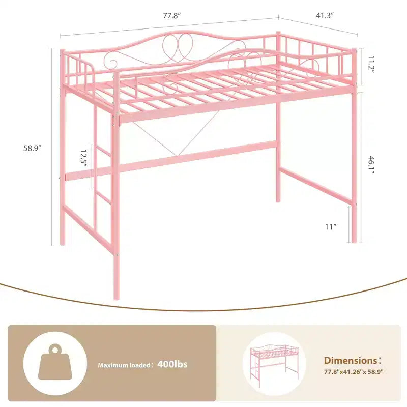 Letto a soppalco singolo con scaletta rimovibile e ringhiera di sicurezza completa, letto a soppalco singolo con struttura in metallo robusto capacità di carico 180 kg, salvaspazio