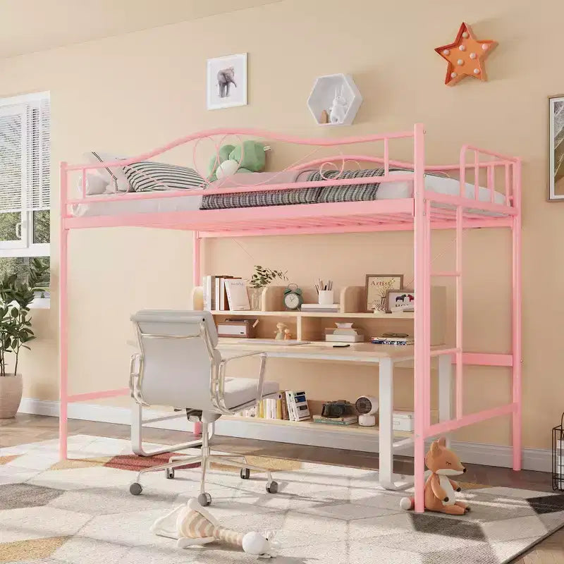Letto a soppalco singolo con scaletta rimovibile e ringhiera di sicurezza completa, letto a soppalco singolo con struttura in metallo robusto capacità di carico 180 kg, salvaspazio