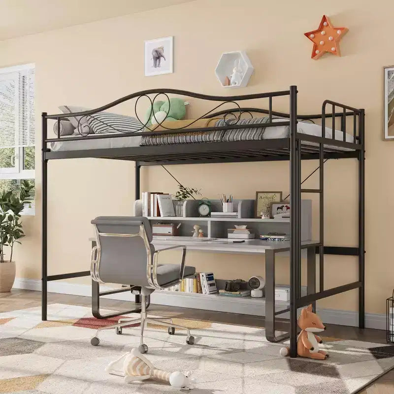 Letto a soppalco singolo con scaletta rimovibile e ringhiera di sicurezza completa, letto a soppalco singolo con struttura in metallo robusto capacità di carico 180 kg, salvaspazio