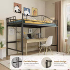 Letto a soppalco singolo con scaletta rimovibile e ringhiera di sicurezza completa, letto a soppalco singolo con struttura in metallo robusto capacità di carico 180 kg, salvaspazio