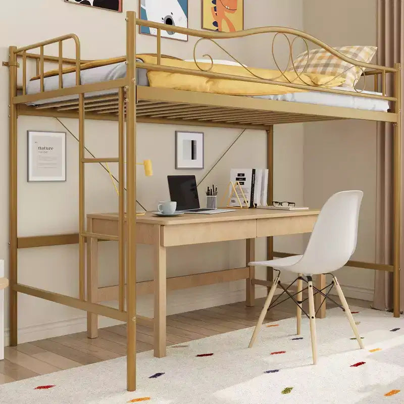 Letto a soppalco singolo con scaletta rimovibile e ringhiera di sicurezza completa, letto a soppalco singolo con struttura in metallo robusto capacità di carico 180 kg, salvaspazio