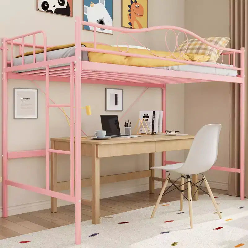 Letto a soppalco singolo con scaletta rimovibile e ringhiera di sicurezza completa, letto a soppalco singolo con struttura in metallo robusto capacità di carico 180 kg, salvaspazio