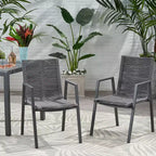 Sedia da Pranzo Moderna da Esterno in Alluminio con Seduta in Corda (Set di 2), Grigio e Grigio Scuro