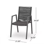 Sedia da Pranzo Moderna da Esterno in Alluminio con Seduta in Corda (Set di 2), Grigio e Grigio Scuro
