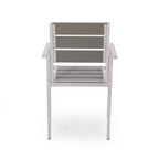 Sedia da pranzo moderna da esterno in alluminio con sedile in finto legno (set di 2), grigio e argento