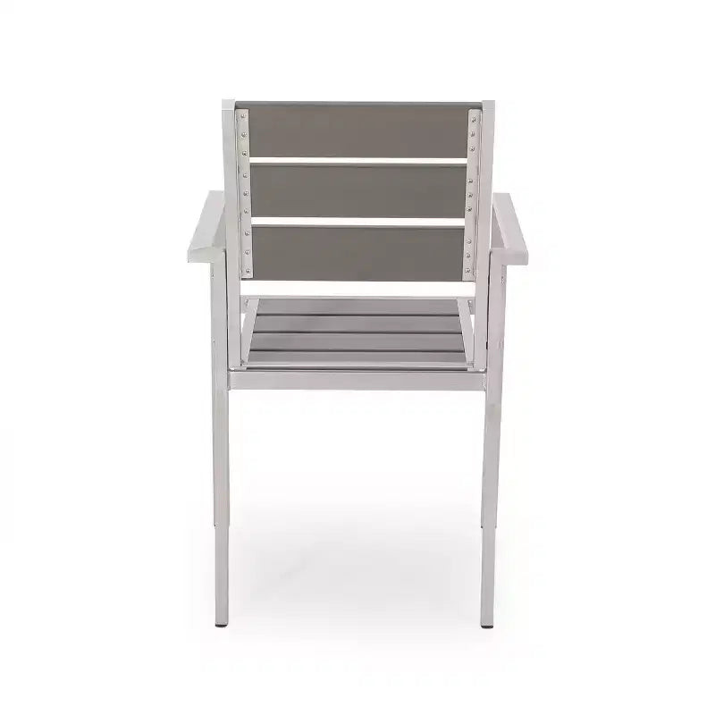 Sedia da pranzo moderna da esterno in alluminio con sedile in finto legno (set di 2), grigio e argento