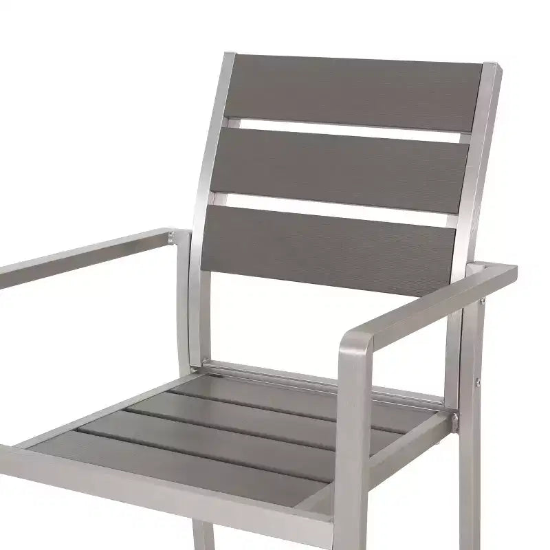 Sedia da pranzo moderna da esterno in alluminio con sedile in finto legno (set di 2), grigio e argento