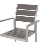 Sedia da pranzo moderna da esterno in alluminio con sedile in finto legno (set di 2), grigio e argento