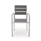 Sedia da pranzo moderna da esterno in alluminio con sedile in finto legno (set di 2), grigio e argento