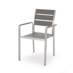 Sedia da pranzo moderna da esterno in alluminio con sedile in finto legno (set di 2), grigio e argento