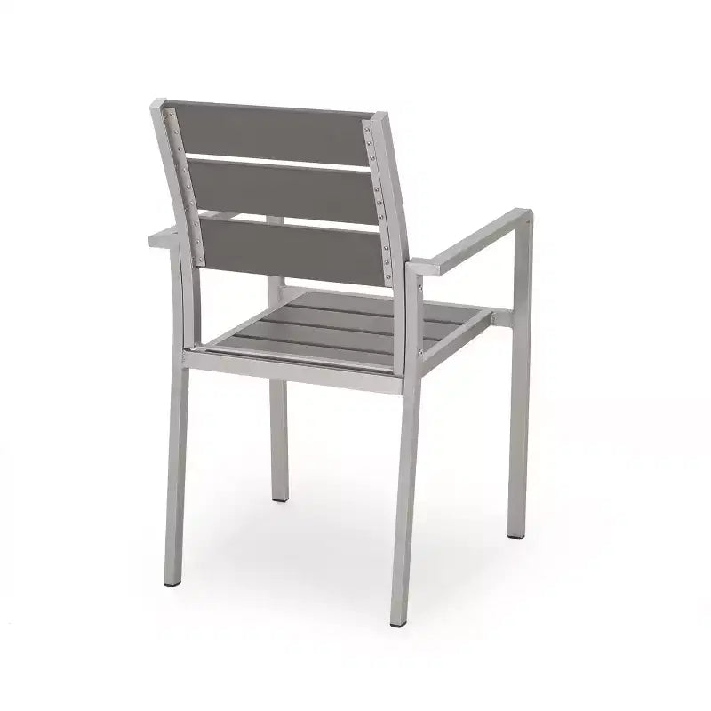 Sedia da pranzo moderna da esterno in alluminio con sedile in finto legno (set di 2), grigio e argento