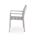 Sedia da pranzo moderna da esterno in alluminio con sedile in finto legno (set di 2), grigio e argento
