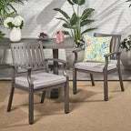 Outdoor Modern Aluminum Dining Chair with Cushion (Set of 2), Dark Gray and Silver