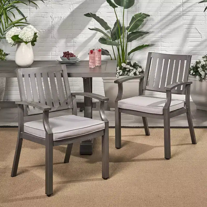 Sedia da pranzo moderna da esterno in alluminio con cuscino (set da 2), grigio scuro e argento