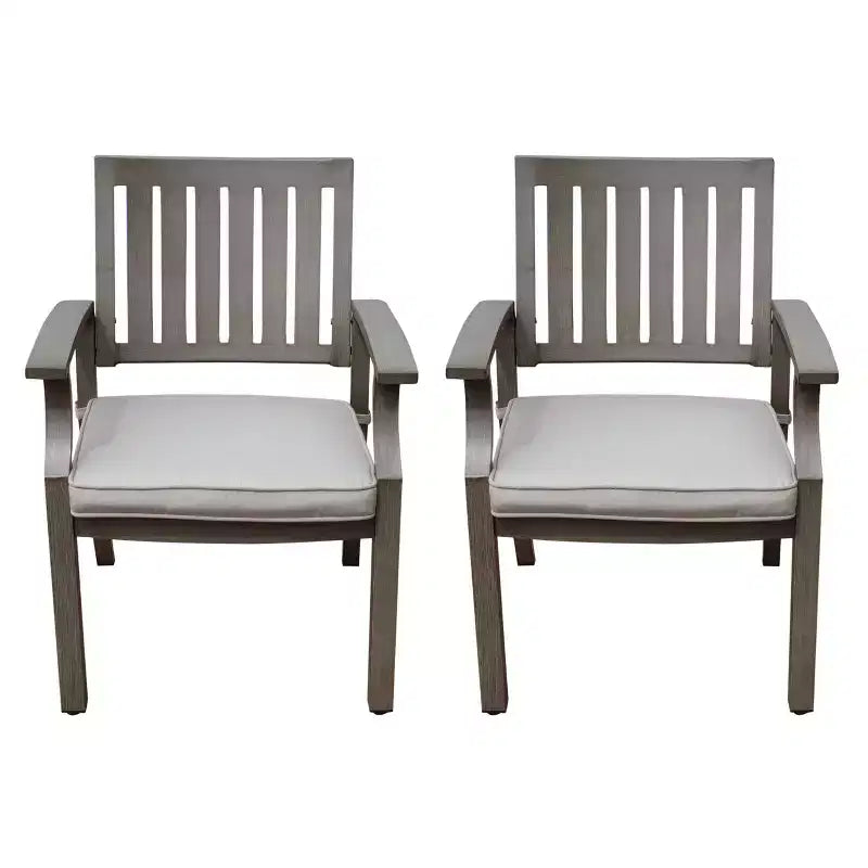Sedia da pranzo moderna da esterno in alluminio con cuscino (set da 2), grigio scuro e argento