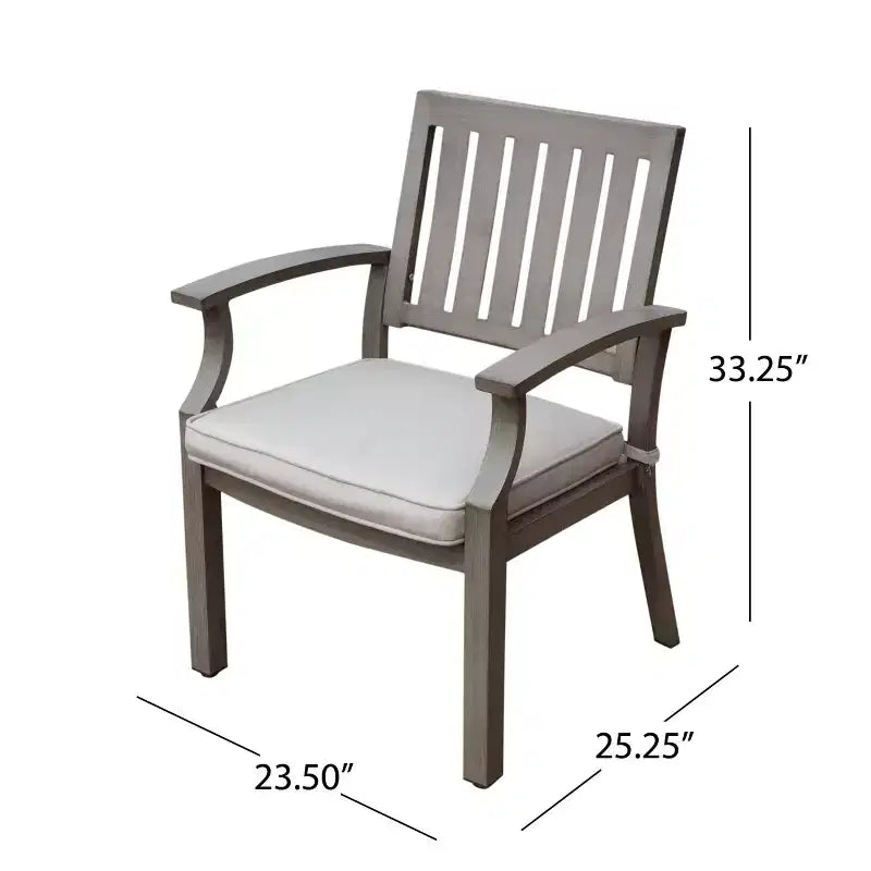Sedia da pranzo moderna da esterno in alluminio con cuscino (set da 2), grigio scuro e argento