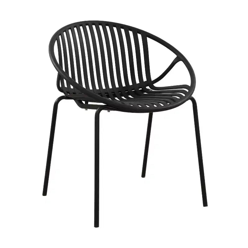 Sedie da pranzo per patio Sedie impilabili dal design traspirante in stile artistico moderno e semplice (set da 2), gambe in metallo + schienale in plastica, nero