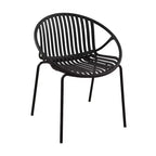Sedie da pranzo per patio Sedie impilabili dal design traspirante in stile artistico moderno e semplice (set da 2), gambe in metallo + schienale in plastica, nero
