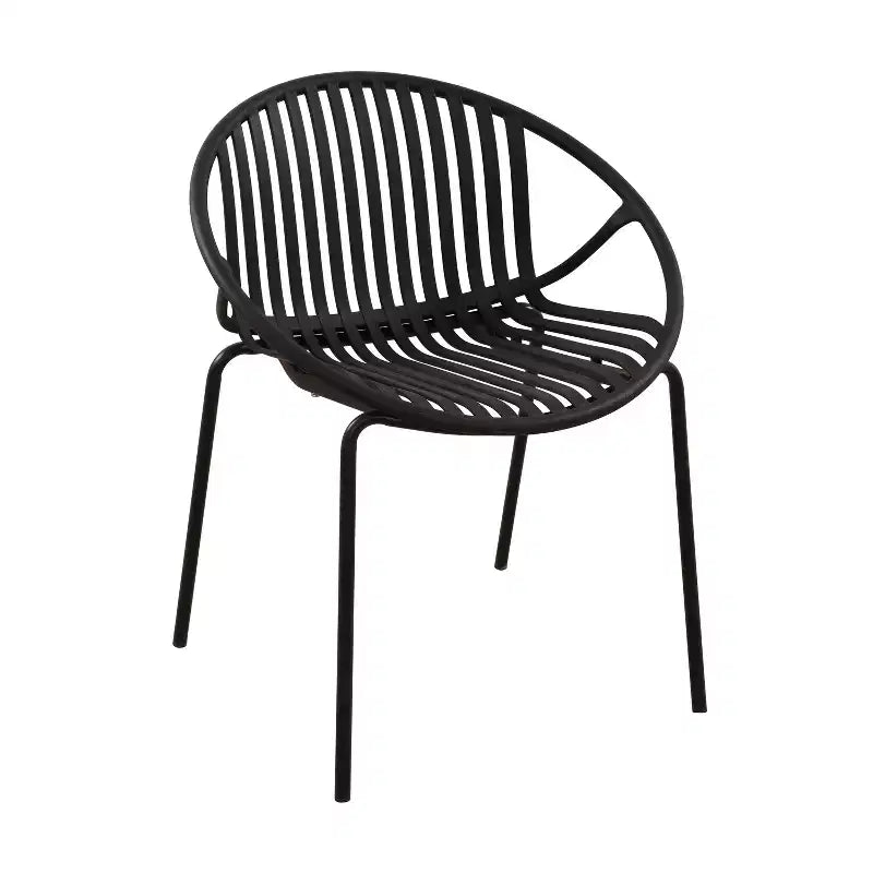 Sedie da pranzo per patio Sedie impilabili dal design traspirante in stile artistico moderno e semplice (set da 2), gambe in metallo + schienale in plastica, nero