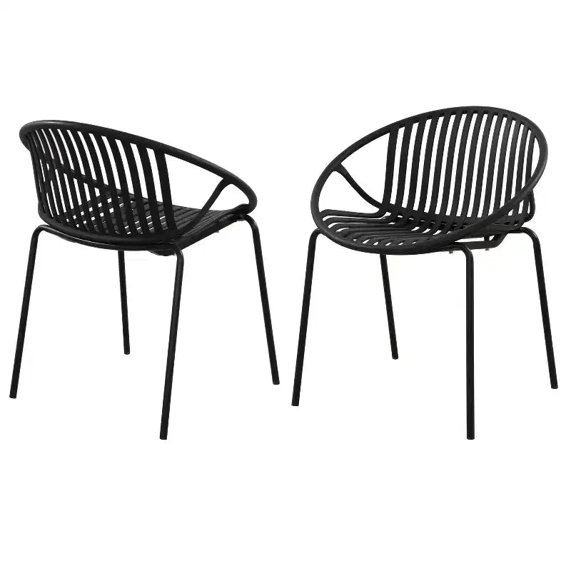 Sedie da pranzo per patio Sedie impilabili dal design traspirante in stile artistico moderno e semplice (set da 2), gambe in metallo + schienale in plastica, nero
