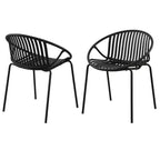 Sedie da pranzo per patio Sedie impilabili dal design traspirante in stile artistico moderno e semplice (set da 2), gambe in metallo + schienale in plastica, nero