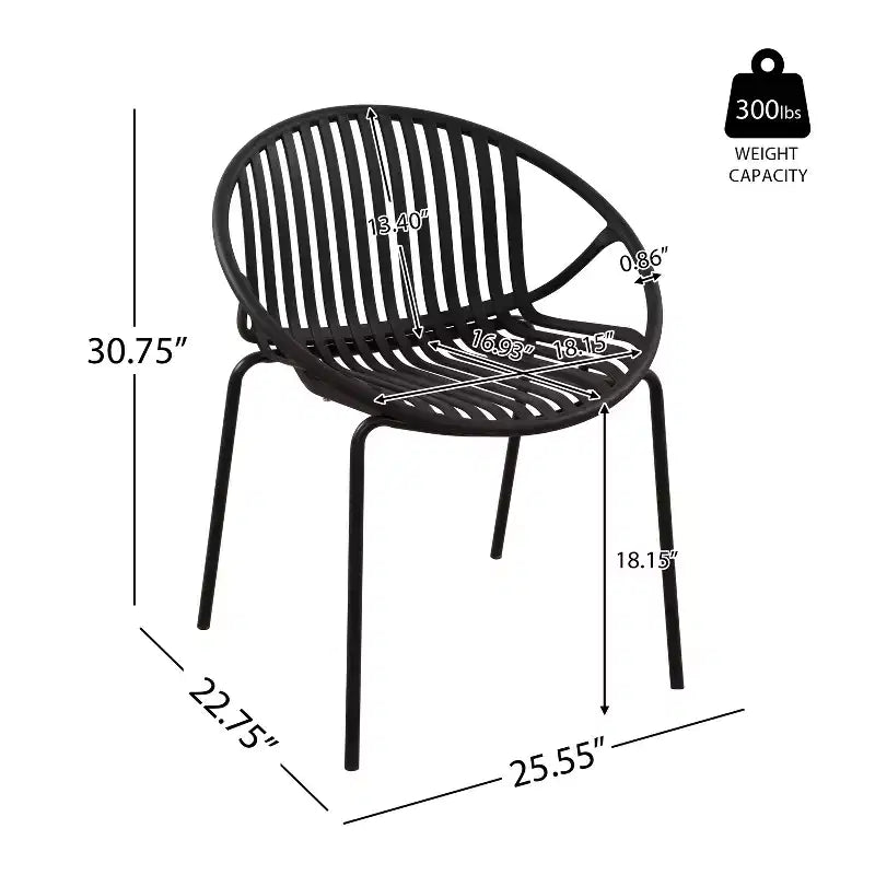 Sedie da pranzo per patio Sedie impilabili dal design traspirante in stile artistico moderno e semplice (set da 2), gambe in metallo + schienale in plastica, nero