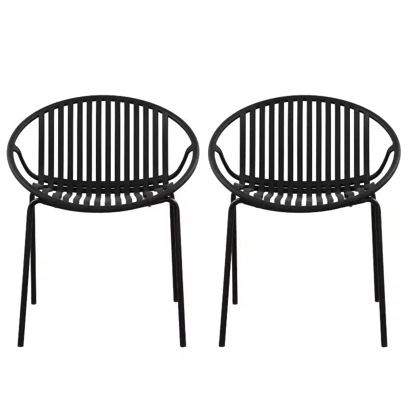 Sedie da pranzo per patio Sedie impilabili dal design traspirante in stile artistico moderno e semplice (set da 2), gambe in metallo + schienale in plastica, nero