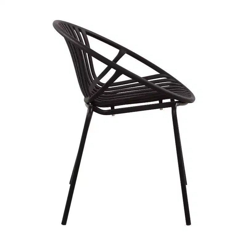 Sedie da pranzo per patio Sedie impilabili dal design traspirante in stile artistico moderno e semplice (set da 2), gambe in metallo + schienale in plastica, nero