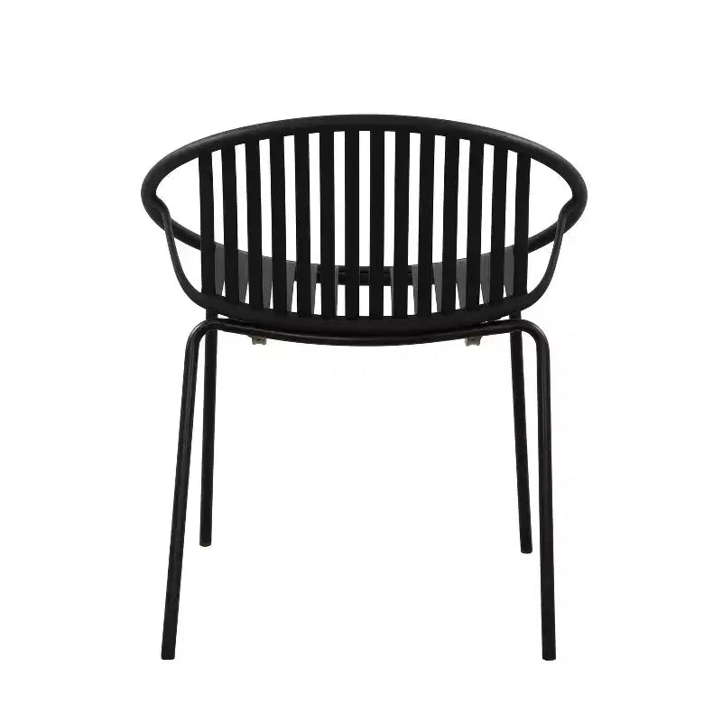 Sedie da pranzo per patio Sedie impilabili dal design traspirante in stile artistico moderno e semplice (set da 2), gambe in metallo + schienale in plastica, nero