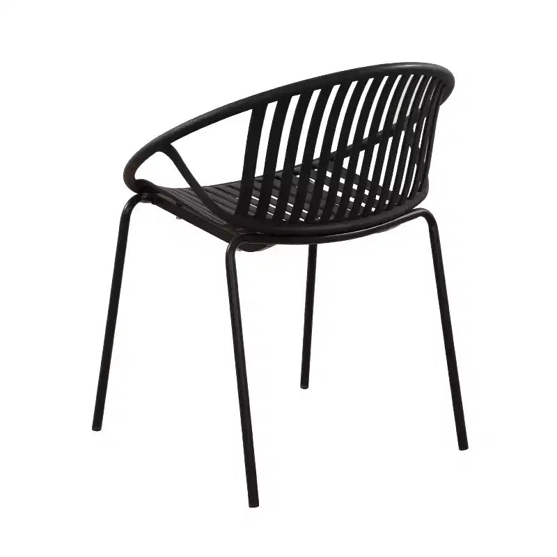 Sedie da pranzo per patio Sedie impilabili dal design traspirante in stile artistico moderno e semplice (set da 2), gambe in metallo + schienale in plastica, nero