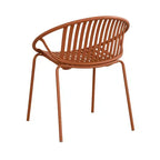 Sedie da pranzo per esterni impilabili con design traspirante in stile moderno e semplice (set da 2), gambe in metallo + schienale in plastica, arancione