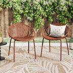 Sedie da pranzo per esterni impilabili con design traspirante in stile moderno e semplice (set da 2), gambe in metallo + schienale in plastica, arancione