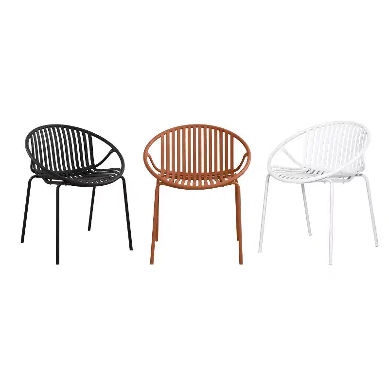 Sedie da pranzo per esterni impilabili con design traspirante in stile moderno e semplice (set da 2), gambe in metallo + schienale in plastica, arancione