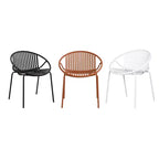 Sedie da pranzo per esterni impilabili con design traspirante in stile moderno e semplice (set da 2), gambe in metallo + schienale in plastica, arancione