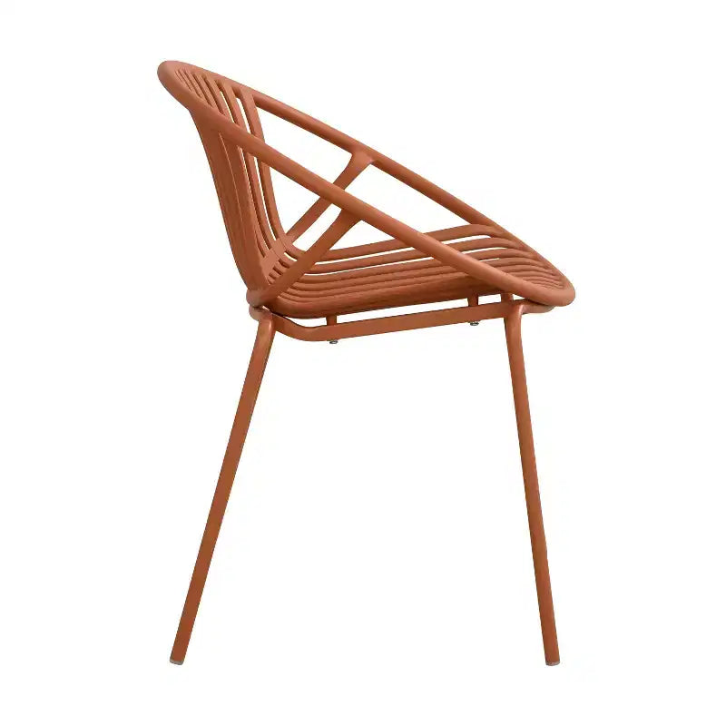 Sedie da pranzo per esterni impilabili con design traspirante in stile moderno e semplice (set da 2), gambe in metallo + schienale in plastica, arancione