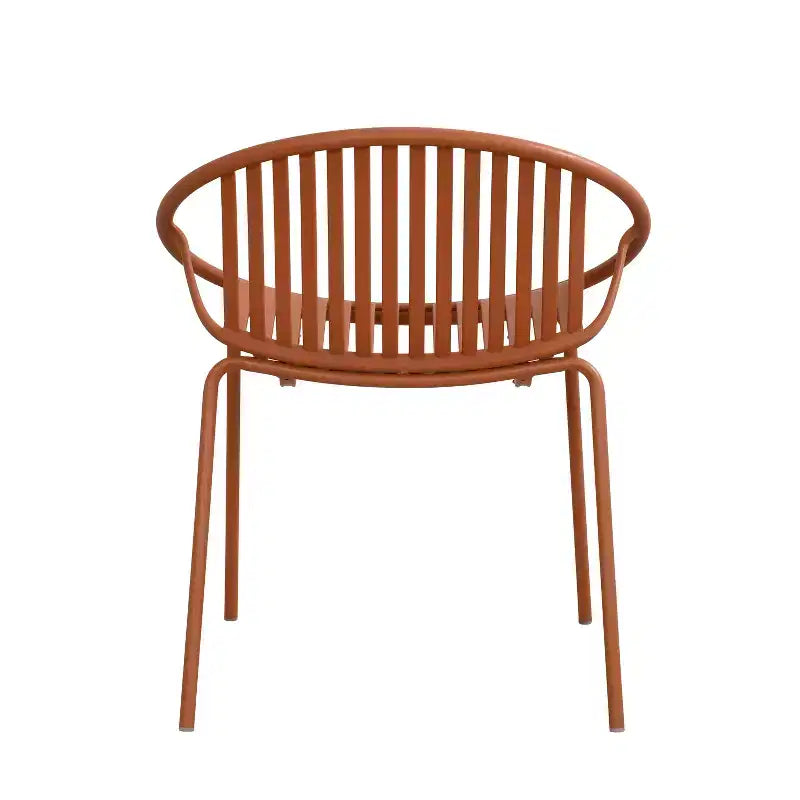 Sedie da pranzo per esterni impilabili con design traspirante in stile moderno e semplice (set da 2), gambe in metallo + schienale in plastica, arancione