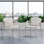 Outdoor Dining Chairs Set of 2, Wicker Rattan Patio Armchairs with Waterproof Cushions, Grey+Beige