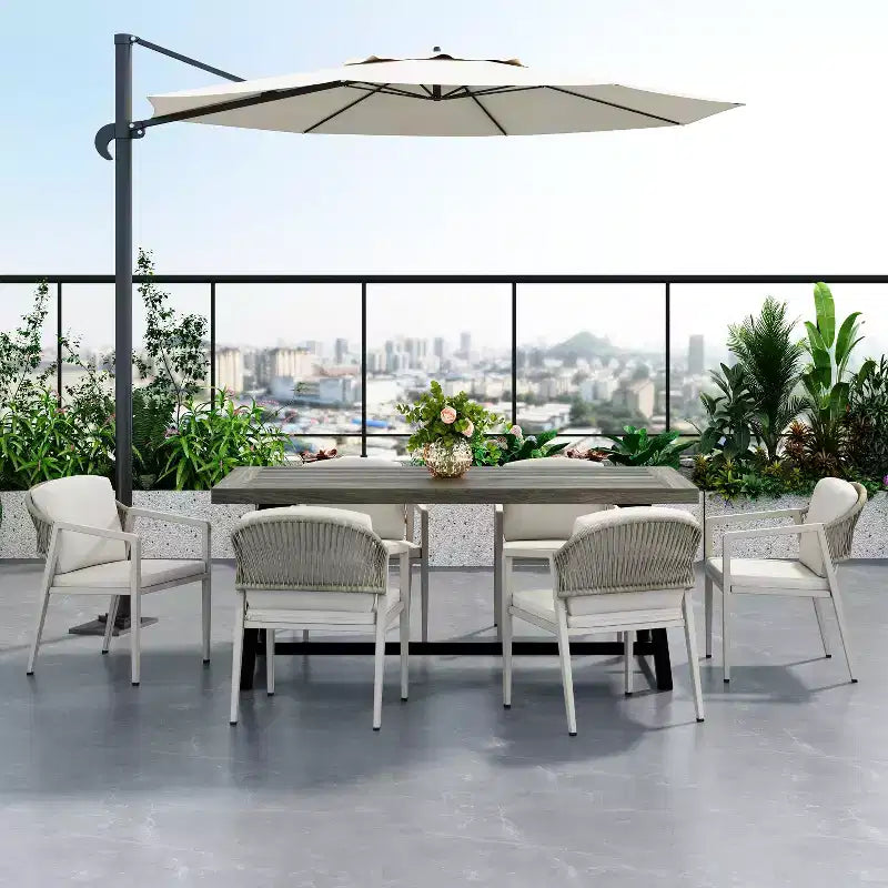 Set di 2 sedie da pranzo per esterni, poltrone da patio in vimini rattan con cuscini impermeabili, grigio+beige