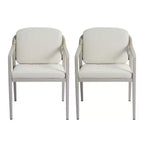 Set di 2 sedie da pranzo per esterni, poltrone da patio in vimini rattan con cuscini impermeabili, grigio+beige