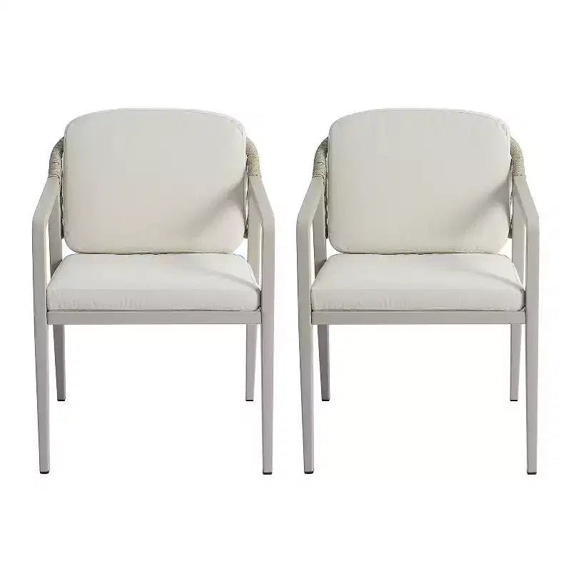 Set di 2 sedie da pranzo per esterni, poltrone da patio in vimini rattan con cuscini impermeabili, grigio+beige